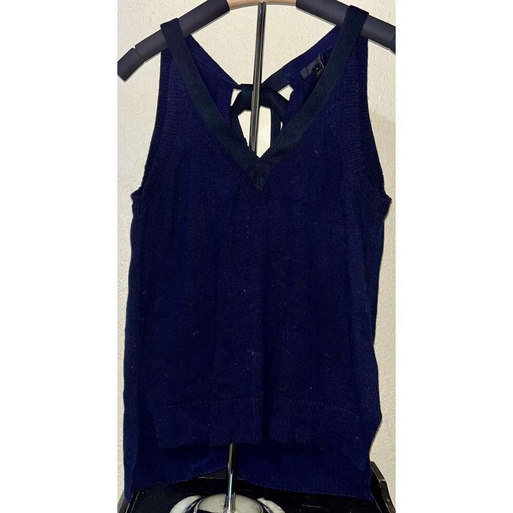 Women's J. Crew Navy Blue  Sleeveless Sweater Grosgrain Trim V Neck Vest h0620 S